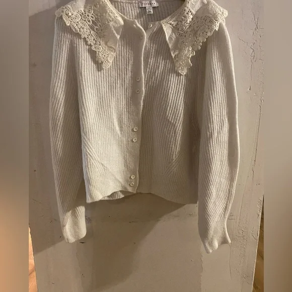 Topshop Cream Lace Collar Cardigan - Picture 1 of 5